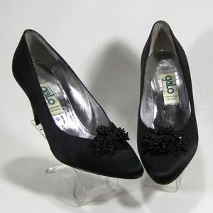 Galo Black Hand-Made Italian Satin Pumps Size: 7M